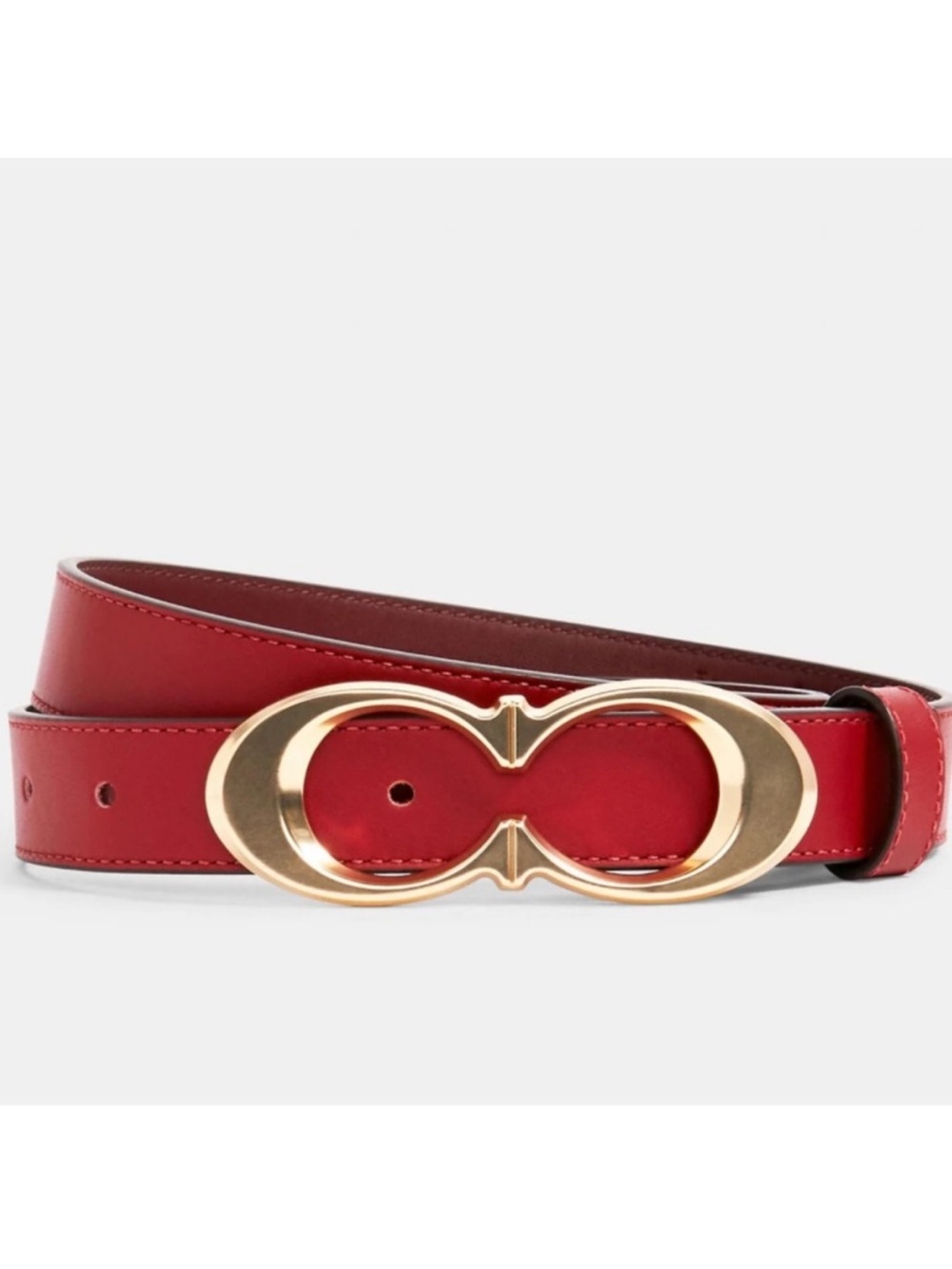 Coach Signature Leather Buckle Belt Red & Gold Size S BRAND NEW